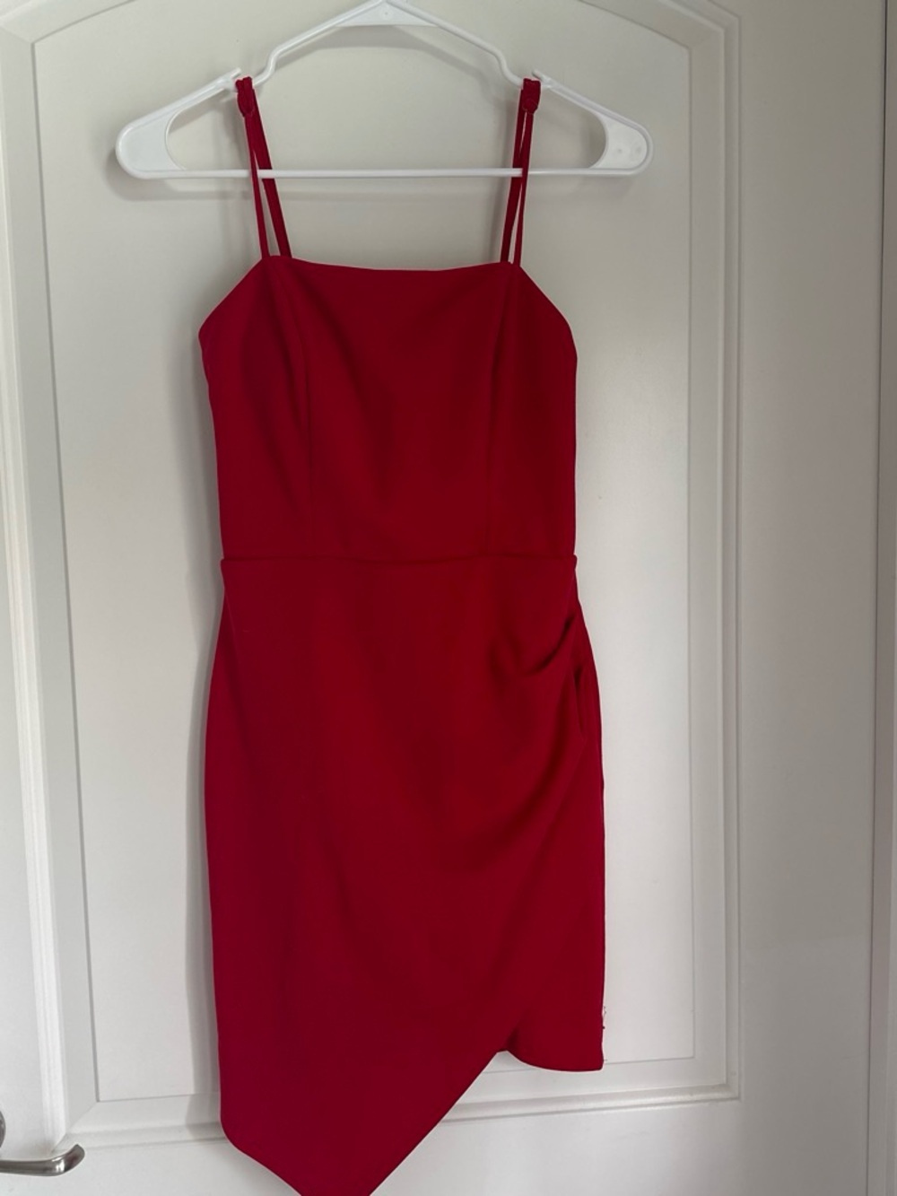 miami Red Double-Strap Asymmetrical Hem Mini Dress